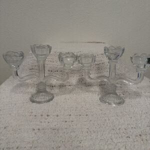 Vintage Cambridge Candelabra Pair 3-Light Cascade Clear Pressed Glass